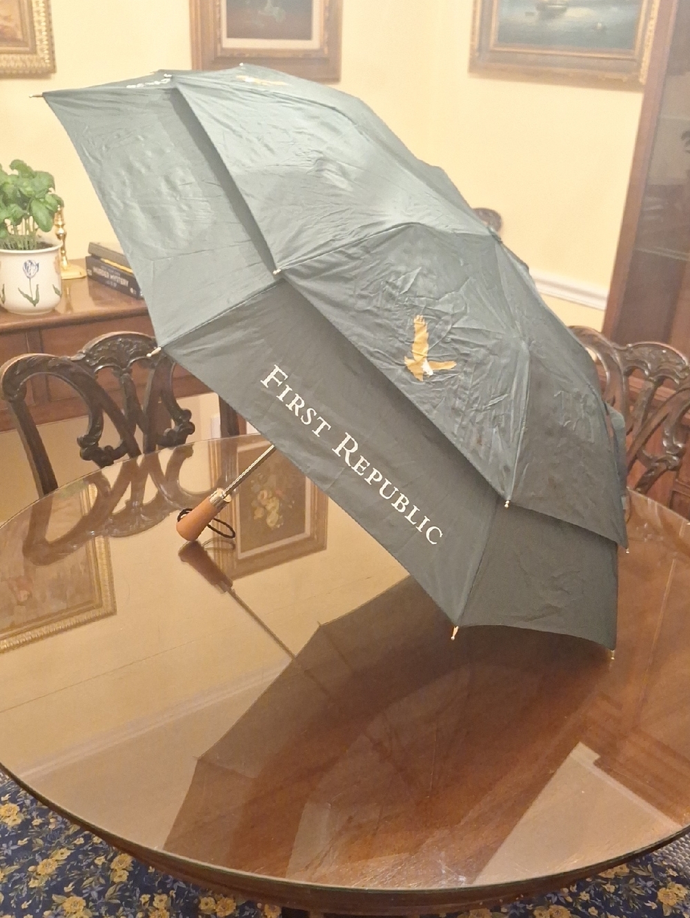 First Republic Branded Compact Umbrella - Forest Green with Gold Accent